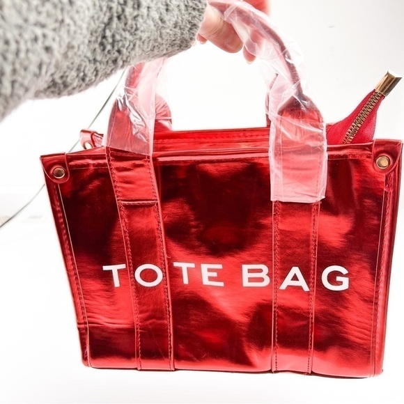 Fashion Letter Print Tote Bag, Glossy Top Handle Satchel, Women's Casual Handbag - Picture 5 of 8